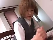Cute asian schoolgirl jerks off asian guy